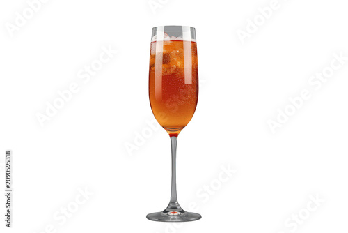 Orange sparkling cocktail in flute glass with ice and bubbles, celebrating refreshing drink for party or event
