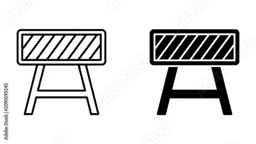 Tableau sur toile Construction Barrier Icons: A set of simple line art and solid black icons representing a construction barricade, often used for traffic control or to mark an area