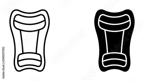 Tableau sur toile Shin Pad Icon Set: A clean vector graphic displaying a shin pad in both outline and silhouette forms, representing sports equipment and protection