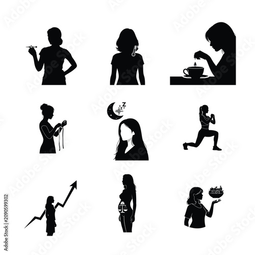 Relaxing Lifestyle Silhouettes Coffee Tea Break Social Interaction