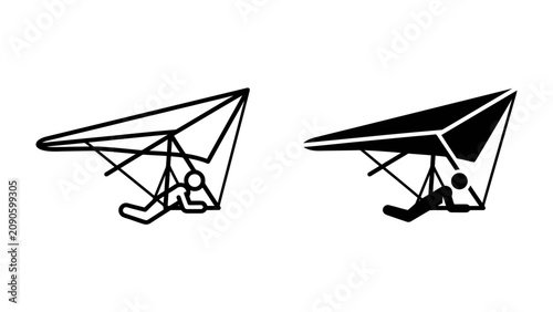 Tableau sur toile Two Hang Glider Icons: A simple, minimalist depiction of hang gliders in flight, presented as two distinct graphic icons, one outlined and one solid black, symbolizing aerial adventure