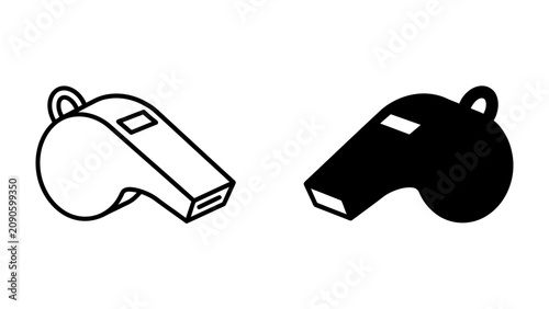 Schilderij op canvas Whistle Icon: Two whistle icons, one in outline and one in solid black, representing sports and signaling