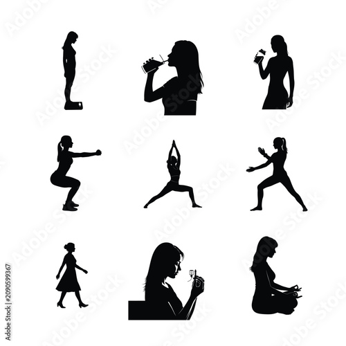 Standing Yoga Silhouettes Stretching Poses Flexibility Wellness Performance