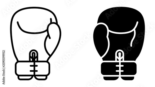 Boxing Glove Icon: A clean, minimalist representation of a boxing glove, available in both outline and solid fill, symbolizing combat sports and training.