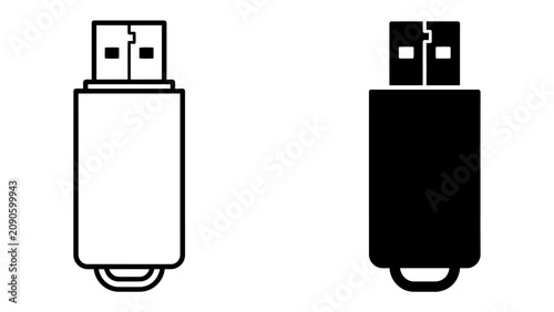 Fotografija USB Flash Drives: Two USB flash drives, one in white and one in black, presented side-by-side as icons for digital storage and data transfer