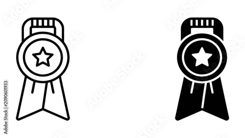 Medal and Ribbon Icon: A set of two icons featuring a medal with a star in the center, attached to a ribbon, representing achievement and recognition.