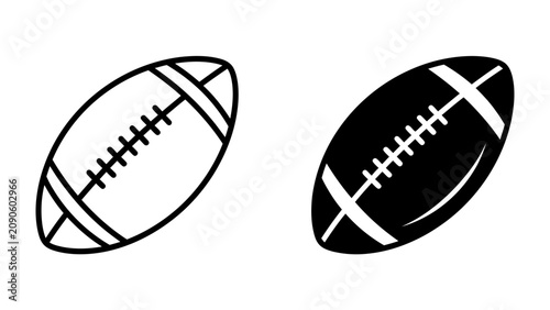 American Football Icon: A simple yet iconic depiction of an American football, presented in both a clean outline and a solid black silhouette, ready for the game.