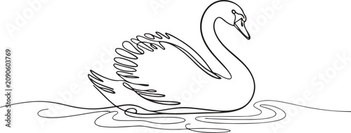 Foto Continuous line drawing of a swan in water with ripples