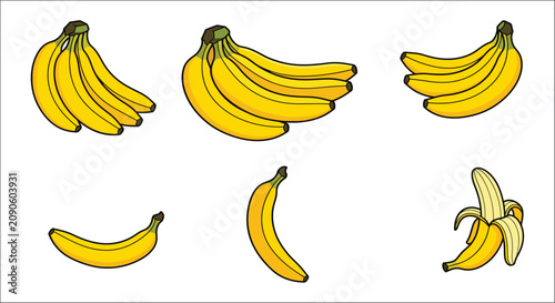 Foto Collection of yellow bananas in a vector illustration with varying stages of rip
