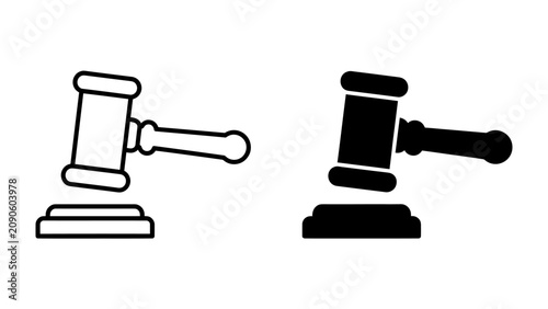 Tableau sur toile Gavel Icon Set: A set of two gavel icons, one outlined and one solid black, symbolizing justice and law, perfect for legal or auction-related concepts