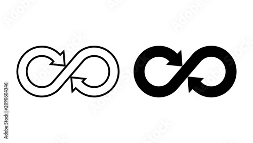 Obraz na plátně Infinity Symbol Representation: Two infinity symbols, one outlined and one solid black, illustrate the concept of endlessness and continuous loop