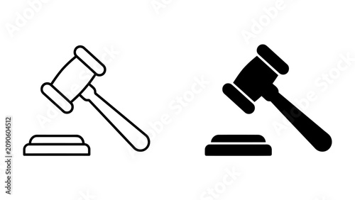 Gavel and Sounding Block: A stylized representation of a judge's gavel poised above a sounding block, symbolizing justice and authority. Offers a clean, graphic representation of legal proceedings.