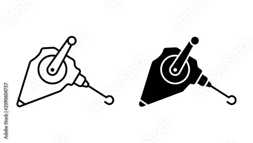 Photos Plumb Bob Tool Icon: A simple line drawing and solid black silhouette icon representing a plumb bob tool, used for establishing a vertical line