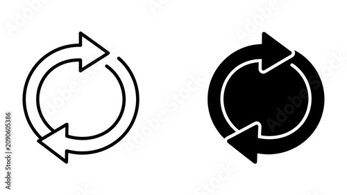 Картината върху платно Circular Arrows Symbol: Two representations of a circular arrow symbol, one outlined and one solid black, indicating a cycle, refresh, or repeat action