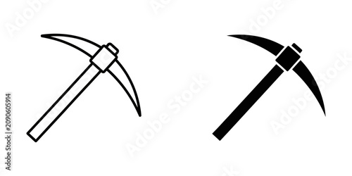 Fotografía Pickaxe icon set, mining tool vector silhouette and outline symbols for construc
