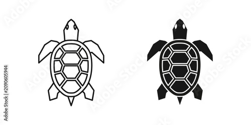 Photography Sea turtle icon set, simple vector illustration of turtle silhouette and outline