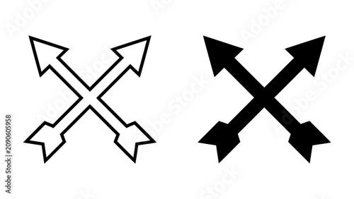 Crossed Arrows Icon: Two stylized crossed arrow icons, one outlined in white and the other solid black, representing direction, conflict, or connection.