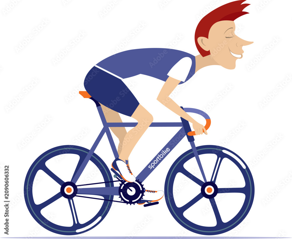 Obraz premium Smiling young man rides a bike and looks healthy and happy