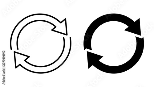 Recycle Symbol with Arrows: Two circular arrows symbolizing a cycle or refresh action, one in outline and the other solid black, against a clean backdrop.
