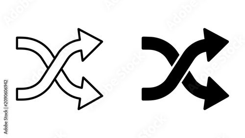 Photos Shuffle Arrows Icon: A stylized icon representing the shuffle or random playback function, depicted with two sets of interlocking arrows, one in outline and the other solid black