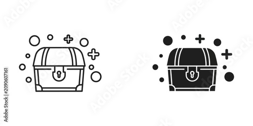 Obraz na płótnie Treasure Chest Icon Set Flat Line and Solid Vector Illustration for Gaming Rewar