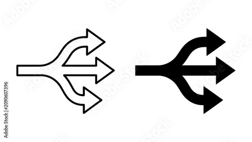 Forking Arrows: Two stylized arrows, one outlined and one filled, diverge from a single point, symbolizing choice, direction, and branching pathways.