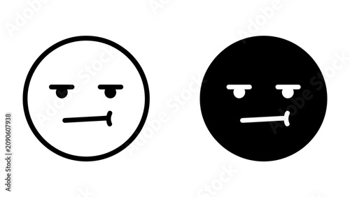 Unimpressed Face Icons: Two simple circular icons depicting an unimpressed facial expression, one outlined in black and the other solid black, representing a feeling of apathy or disdain.