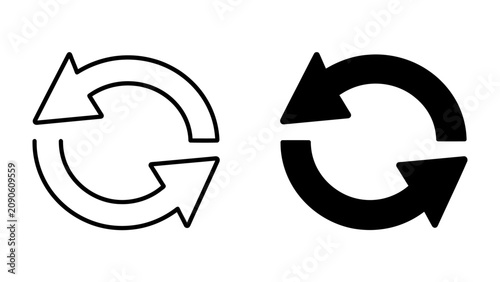 Refresh Icons: Two circular arrow icons, one outlined and one solid black, symbolizing repetition, refresh, and reload actions.