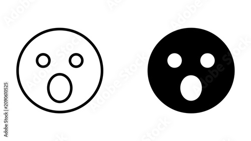 Shocked Expression Icons: Two contrasting icons depict a shocked face, one in a simple line drawing and the other as a solid black silhouette, representing surprise and astonishment.