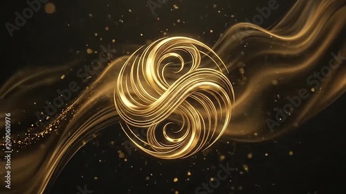 A glowing golden abstract sphere with swirling light energy patterns