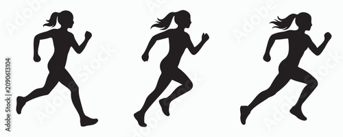 Fotografie Collection of female runner silhouettes isolated on gray background