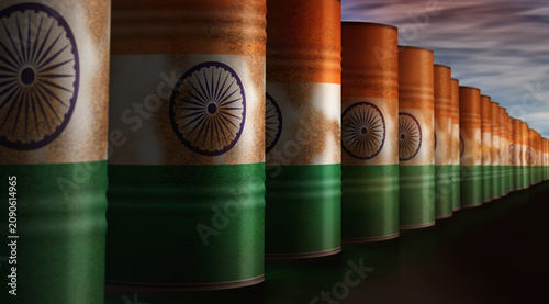 Foto India oil crude petroleum fuel barrels in row