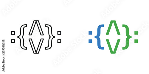 Tablou pe pânză Programming syntax brackets and colon set in outline and blue green colored styl