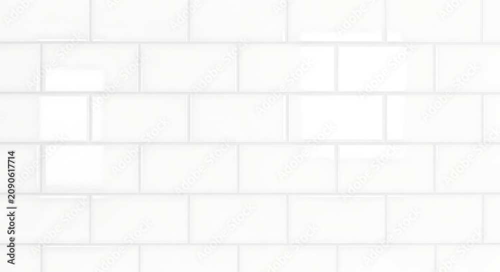 Fototapeta premium Clean White Subway Tile Wall Pattern in Minimal Interior Background