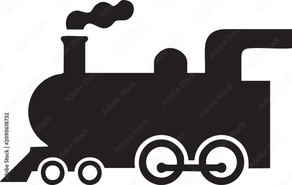 Obraz premium Black silhouette of a steam locomotive with smoke train