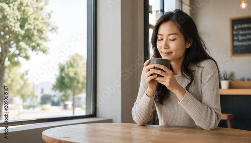 Woman Using Smartphone at Home by Window in Soft Natural Light