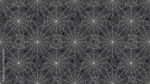 Seamless Spiderweb Pattern with Spiders Halloween Background