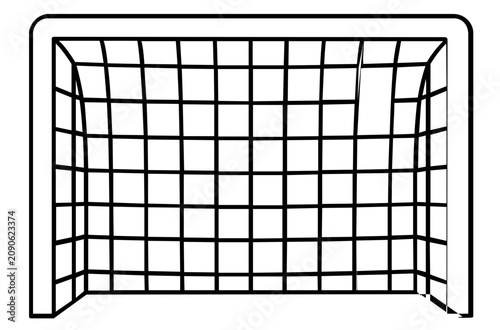Detailed soccer goal net vector illustration with perspective grid mesh pattern showing depth and dimensional framework minimalist line art icon for football sports field equipment clean black design