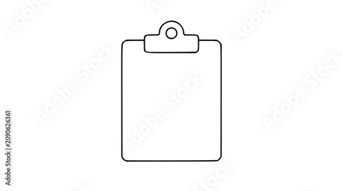 Blank clipboard vector icon with empty paper area and rounded clip, clean hand-drawn outline illustration for forms, documents, notes, office stationery, workflow templates and business mockups
