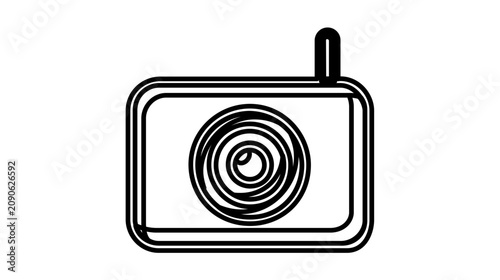 Security camera front view circular lens minimalist line icon vector illustration - flat design surveillance monitoring device for protection and safety graphics