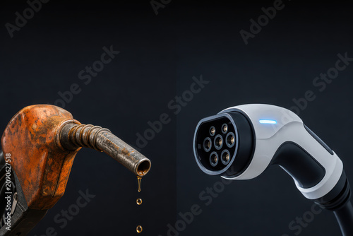 Fuel Dripping from Worn Gasoline Pump Nozzle Close Up on Dark Background
