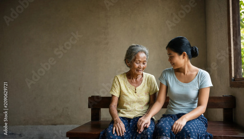 Two Women Sitting Together on Couch in Warm Indoor Lighting