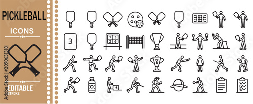 Obraz na płótnie Pickleball Court Paddle and Trophy Icon Collection