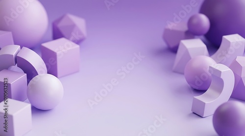 Abstract Purple Geometric Shapes Arranged on Minimal Studio Background