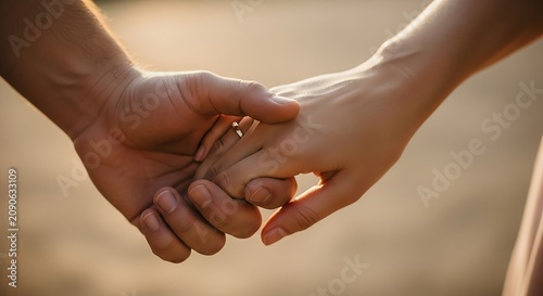 Tender Couple Holding Hands in Warm Sunset Light Outdoors