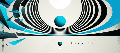 Blue colored gravity concept illustrating controlled attraction, depth, and focused motion as element converge into a calm, structured center.