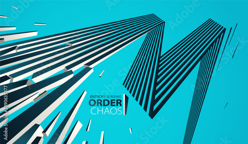 Foto Debris particles exploding in chaos vector abstract background, entropy is rising to decay and disorder, elements flying in motion, 3D wallpaper