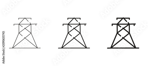 Fotografía Industrial electric tower icons set, high voltage power line pylon vectors, mini