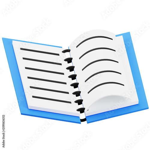 3D Rendering of an Open Lined Spiral Notebook Icon for Education and Business