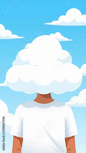Man with large white cloud instead of a head.